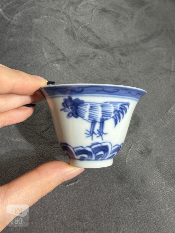 清晚期青花大吉图小杯 - 图2
